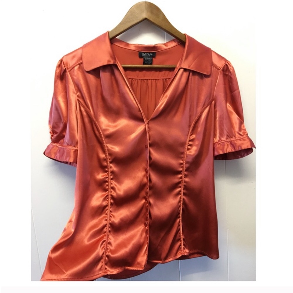 Bob Mackie | Rust Orange Sheer Button Down Blouse - image 1